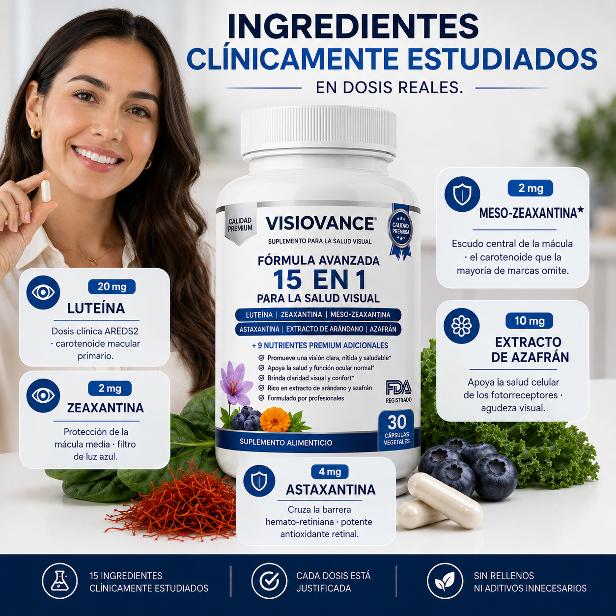 VisioVance 15 en 1 Fórmula avanzada para los ojos